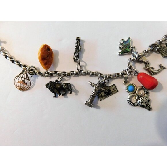 Vintage World Travel Charm Necklace 51 Unique Charms Sterling Silver Mixed Metal - Picture 4 of 15